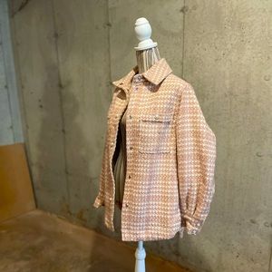 H&M Pearl Pink Houndstooth Tweed Oversized Jacket Shacket Small S